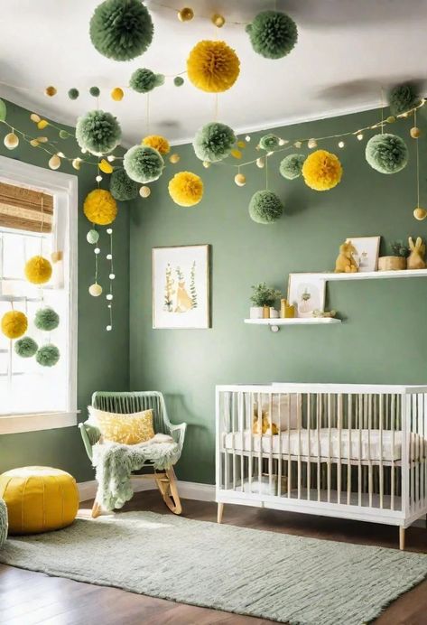 Sage Green And Yellow Nursery, Green And Yellow Nursery, Green And Yellow Nursery Gender Neutral, Gender Neutral Yellow Nursery, Yellow Animal Nursery, Mint And Yellow Nursery, Nursery Themes Yellow, Twin Boys Room, Yellow Baby Room