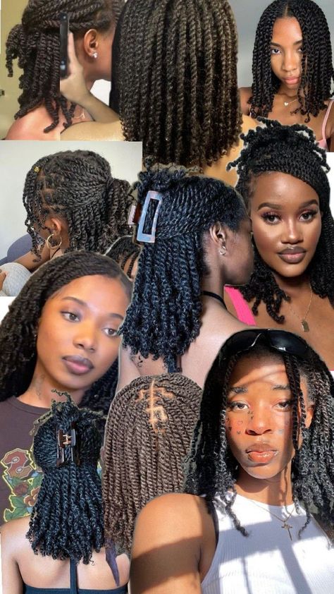 #minitwists Cute Simple Weave Hairstyles, Cute Natural Braided Hairstyles, Simple Weave Hairstyles, Passion Twists Styles, University Hairstyles, Boho Knotless Bob, Knotless Bob, Braids To Try, Mini Braids