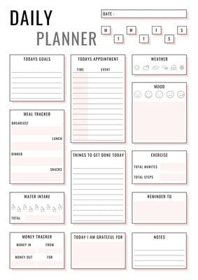 Use this customizable Pink Minimal and Elegant Daily Planner template and find more professional designs from Canva. Bujo Goal Planning, How To Start A Planner, How To Set Up A Planner, How To Make A Planner, Routine Planner Ideas, How To Plan Your Day, Planner Ideas Layout, Weekly Planner Ideas, Pink Daily Planner