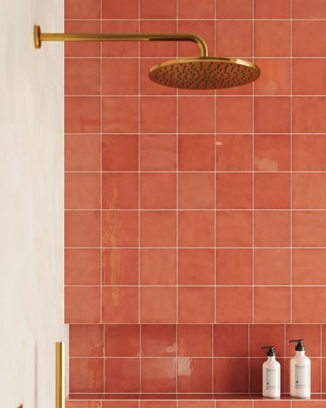 Edward Martin | The Mikayla tile in Coral injects a dose of personality into this space. Would you rock a pop of color in your bathroom? #bathroom… | Instagram Mcm Bathroom, Coral Bathroom, Coral Art, Tile Color, Bathroom Goals, Pink Bathroom, Rock A, Color Tile, Pop Of Color