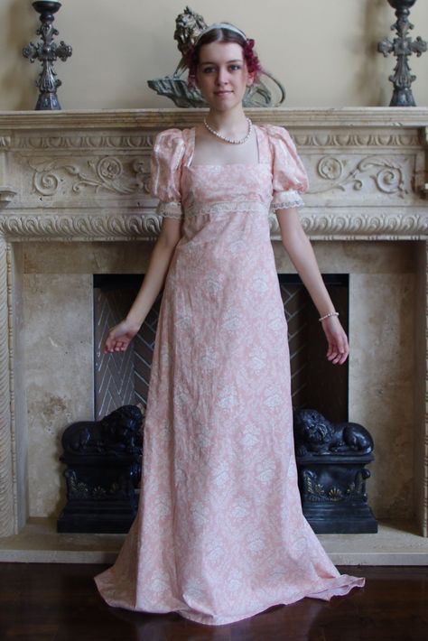 Regency Ball Gown Pink, Regency Style Full-length Fitted Dress, Pink Regency Style Dress With Historical Design, Spring Vintage Long Sleeve Regency Dress, Regency Wedding Dress, Regency Overdress, 1800s Dresses, Debut Dresses, Victorian Era Dresses