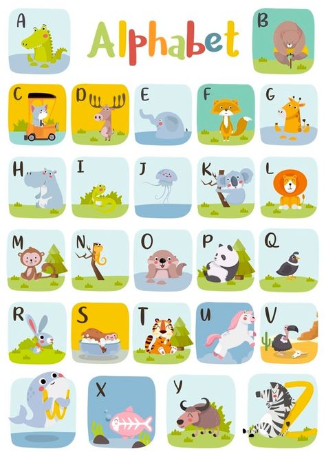 Animal alphabet graphic a to z. cute   z... | Premium Vector #Freepik #vector #cartoon #animal #cat #alphabet A-z Animals Alphabet Letters, Alphabet With Animals, Animal Alphabet Nursery, Zoo Alphabet, Cat Alphabet, Cartoon Website, Animal Alphabet Letters, Alphabet Animals, Abc Cards