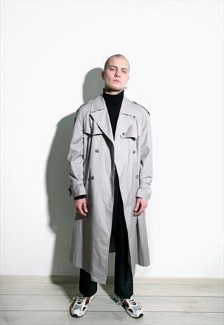 90s+retro+detective+trench+coat+men+grey+vintage+raincoat Detective Trench Coat, Vintage Sports Clothing, Vintage Raincoat, Menswear Streetwear, Sportswear Men, Coats Men, Men Coats, Grey Trench Coat, Characters Design