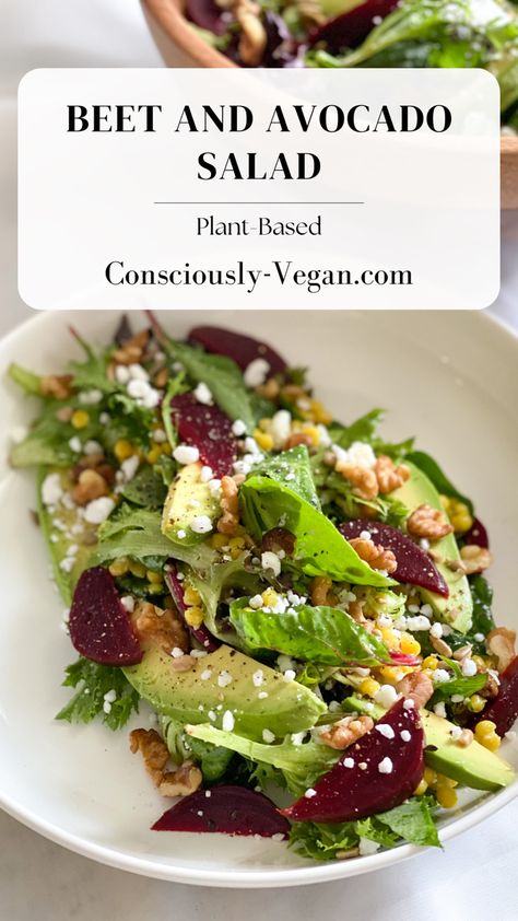 Indulge in the comforting pairing of roasted beets and avocados in this delightful salad. #BeetandAvocadoSalad Avocado Beet Salad, Vegan Beet Salad, Roasted Quinoa Salad, Vegan Beet Recipes, Beet And Avocado Salad, Pickled Beet Salad, Beets Salad, Nourishing Meals, Fitness Pictures