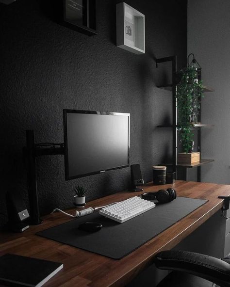 Our Home Office Suite is the best!💯 Peace Fewer Aches and Pains Healthier Environment Flexibility and Increases Home Value. #Aslamcasual #office #Luxury #healthylifestyle #healthychoices #healthandwellness #healthyliving #healthy #homesweethome #homedecor #homesweethome #stayhome #luxury #office #officelife #theoffice Clean Aesthetic Office, Desks Ideas For Men, Desktop Setup Minimalist, Desk Setup Black, Men Living Room Ideas Apartments, Black Desk Setup, Men Living Room Ideas, Black Setup, Minimalist Technology