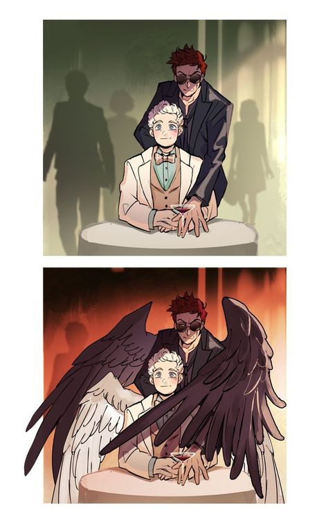 Two Teddy Bears, 천사와 악마, Good Omens Book, Ange Demon, Good Omens, Angel And Devil, Angels And Demons, Comic Strip, Funny Comics