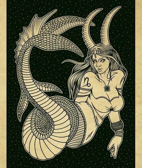 Capricorn Mermaid Tattoo, Capricorn Art, Capricorn Tattoo, Zodiac Tattoos, Mermaid Tattoo, Zodiac Capricorn, Dark Fantasy Art, Mythical Creatures, Dark Fantasy