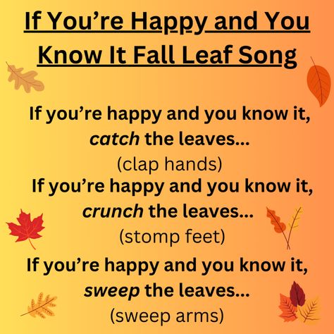 Songs About Fall For Preschoolers, Fall Song Preschool, Fall Leaf Songs Preschool, Fall Leaves Songs Preschool, Autumn Songs For Preschool, Leaves Are Falling Song Preschool, September Preschool Songs, Tree Songs Preschool, The Leaves On The Trees Song