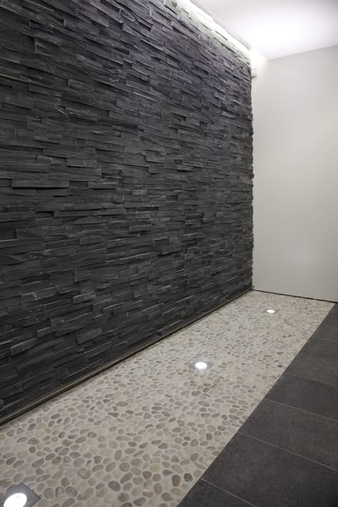 Black Stone Accent Wall, Elevation Material, Carbon Slate, Exterior Stone Wall Cladding, Black Stone Wall, Black Stone Tile, Fence Wall Design, Room Wall Tiles, Living Room Wall Designs