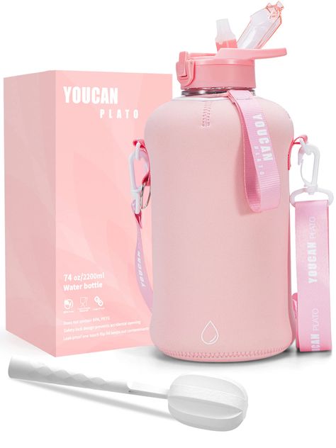 PRICES MAY VARY. 💧 WATER BOTTLE WITH SLEEVE:The functional bottle sleeve provides storage, heat preservation, and easy portability. The storage bag with hook can hold your mobile 💧 FOOD GRADE MATERIAL:Guaranteed food-grade safety standards, high-quality polyurethane plastic, non-toxic and tasteless,100% BPA-free,to ensure you can enjoy 💧 GALLON CAPACITY:The 2.2L/74oz large-capacity, reusable sports water bottle hydrates the body in time. 💧 HANDLE/DUST CAP/STRAW AND SHOULDER STRAP DESIGN AND Workout Bottle, Gym Supplies, Big Water Bottle, Half Gallon Water Bottle, Gallon Water Jug, Gym Water Bottle, Protein Shaker Bottle, Gym Bottle, Large Water Bottle