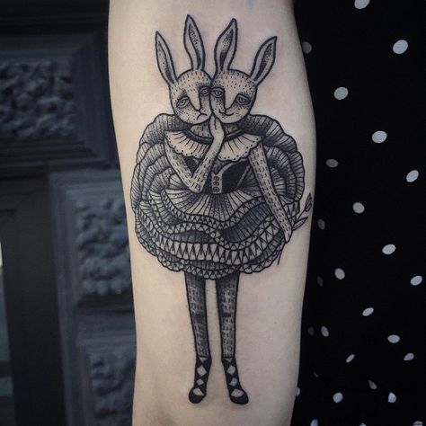 Susanne König Ballerina Tattoo, Circus Tattoo, Phönix Tattoo, Rabbit Tattoo, Tattoo Schrift, Dotwork Tattoo, Wicked Tattoos, Rabbit Tattoos, Forearm Tattoo Design