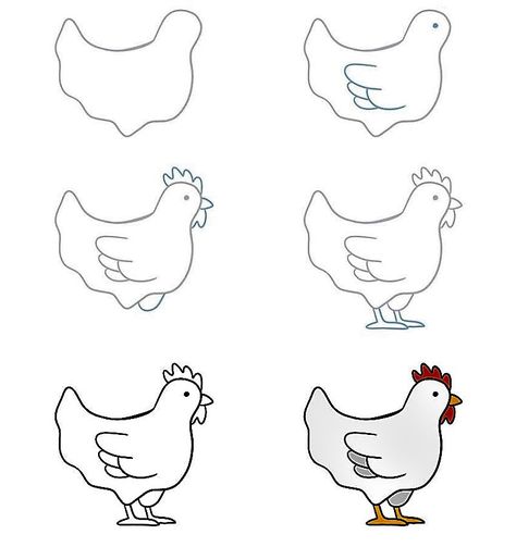 Guide your baby to learn how to draw a chicken simply and easily!!! Draw A Chicken, Chicken Drawing, Cartoon Chicken, Beautiful Chickens, Baby Chickens, Cute Chickens, Drawing Process, Pet Chickens, Nature Plants