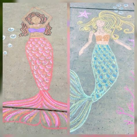 Mermaid Chalk Art, Large Mermaid, Mermaid Stuff, Mermaid Swimming, Mermaid Drawings, Chalk Drawings, Beautiful Mermaids, Kid Crafts, Chalk Art