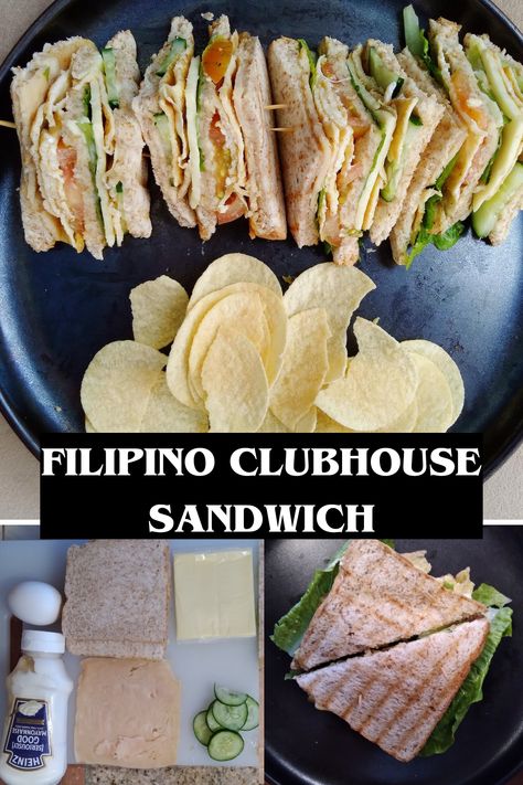 Filipino Clubhouse Sandwich is a Filipino sandwich recipe that consists of chicken ham, cheese, cucumber, tomatoes, scrambled eggs, and mayonnaise. The sliced bread is toasted to have a browned and crispy texture which makes the sandwich tastier. Filipino Sandwich Recipe, Clubhouse Sandwich Recipe, Clubhouse Sandwich, Entertaining Dinner, Chicken Ham, Cheese Sandwich Recipes, Easy To Make Dinners, Sliced Bread, Scrambled Egg