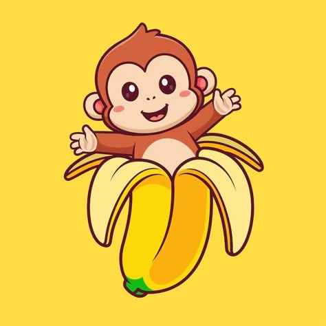 Monkey Art Illustration, Cute Monkey Drawing, Monkey With Banana, Banana Cartoon, Students Drawing, Monkey Drawing, Monkey Illustration, Monkey And Banana, Kindergarten Classroom Decor