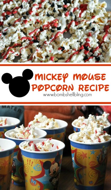 I love this cute Mickey Mouse inspired popcorn! Perfect for a Disney Party!! Cars Birthday Party Food, Mickey Mouse Popcorn, Cupcakes Minnie Mouse, Disney Cars Birthday Party, Disneyland Party, Birthday Party Food Ideas, Bd Design, Lilypad Cottage, Party Popcorn