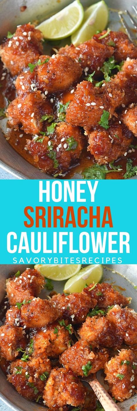 Honey Sriracha Cauliflower #honey #sriracha #cauliflower #appetizers #vegetarian #easyrecipe Sriracha Cauliflower, Appetizers Vegetarian, Mini Meals, Small Bites Appetizers, Vegan Indian Recipes, Spicy Appetizers, Cauliflower Dishes, Cauliflower Wings, Vegetarian Appetizers