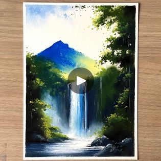 Waterfall Drawing, Waterfall Scenery, Mountain Waterfall, Oil Pastel Drawings, Pastel Drawing, Beautiful Mountains, Idea Diy, Beautiful Scenery, Oil Pastel