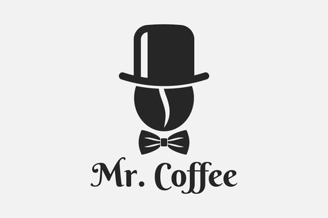 Coffee bean with hat logo. Mister Coffee on white background. When developing design were complied proportion, symmetry, shape, etc. All letters are converted to curves. product contains the Coffee Bean Logo, Cafe Logo Design, Mr Coffee, All Letters, Fun Vid, Coffee Logo, Cafe Logo, Coffee Bean, File Types