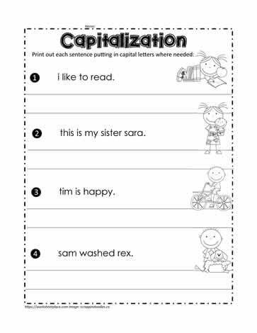 Fix The Sentence First Grade, Fix The Sentence, Capitalization Worksheets, Capital Letters Worksheet, Writing Sentences Worksheets, Sentence Writing Activities, Punctuation Worksheets, Abc Worksheets, English Education