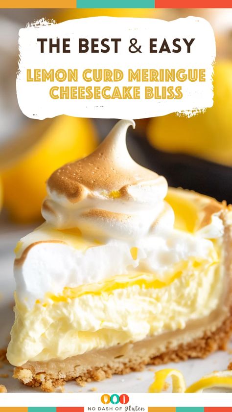 Experience the ultimate Lemon Curd Meringue Cheesecake Bliss! This deliciously tangy and sweet dessert combines creamy cheesecake, vibrant lemon curd, and fluffy meringue for a truly heavenly taste. It's the perfect treat for special occasions or a luxurious everyday indulgence. With simple ingredients and easy-to-follow steps, you can create a dessert that's as impressive as it is delightful. Craving a slice of bliss? Check out the full recipe now and elevate your dessert game! Lemon Meringue Cheesecake Factory Recipe, Lemon Curd Meringue, Fluffy Meringue, Lemon Curd Cheesecake, Meringue Cheesecake, Easy Lemon Curd, Lemon Meringue Cheesecake, Cheesecake Factory Recipes, Lemon Curd Recipe