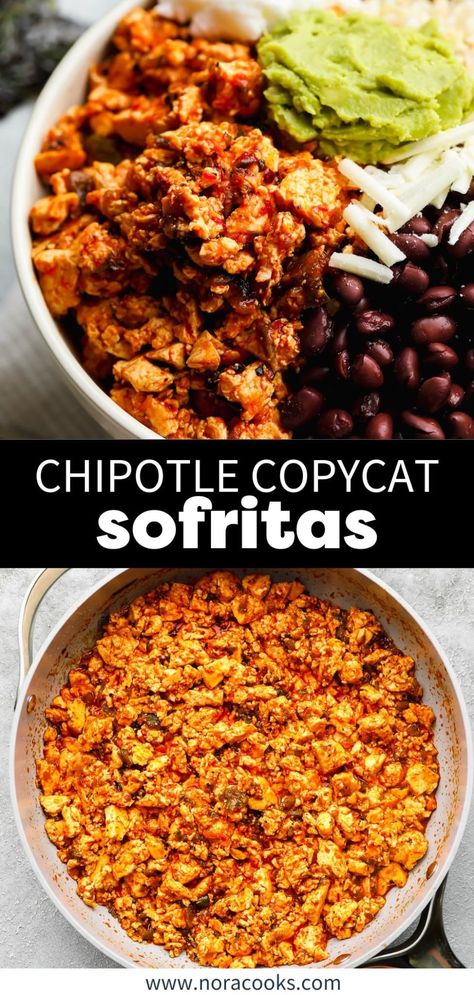 This Chipotle copycat Sofritas recipe is easy to make at home and tastes even better than the original! Crumbled tofu is braised in a smoky chipotle and poblano pepper sauce, then used as a meaty plant-based topping for burrito bowls, tacos, and more. Chipotle Sofritas Recipe, Sofritas Tofu, Sofritas Recipe, Chipotle Sofritas, Chipotle Tofu, Copycat Chipotle, Scrambled Tofu, Tofu Recipes Vegan, Healthy Vegan Dinner