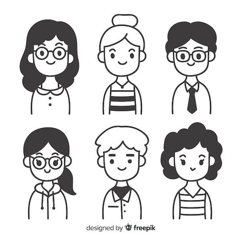 People Avatar, Drawn People, Simple Face Drawing, Doodle People, Doodle Characters, Drawing Cartoon Faces, Simple Character, Vector People, Face Illustration