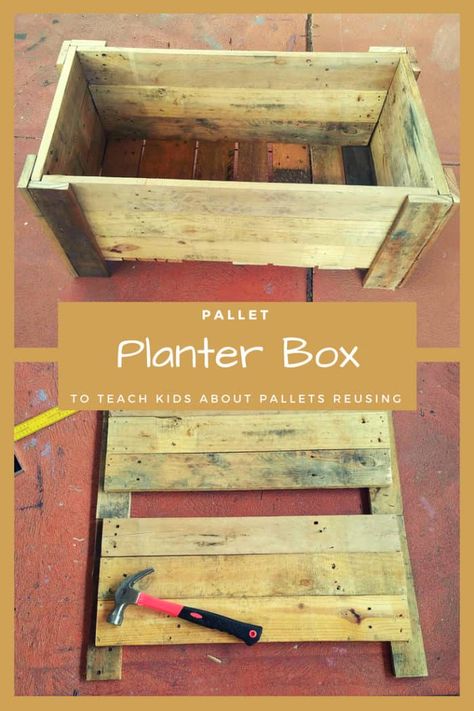 This first part of this project is a pallet planter box which will join on to another planter box that will together join another structure to look like a train in order to decorate a garden at a primary school. The children will learn and help with the rest of the project by painting and... #Garden, #PalletPlanters, #RaisedPlanter, #RecyclingWoodPallets #PalletPlantersCompostBins Things To Make With A Pallet, Upcycled Pallet Furniture, Pallet Planter Diy, Pallet Woodworking, Pallet Planters, Garden Planters Diy, Pallet Planter Box, Repurposed Pallet Wood, Wood Pallet Planters