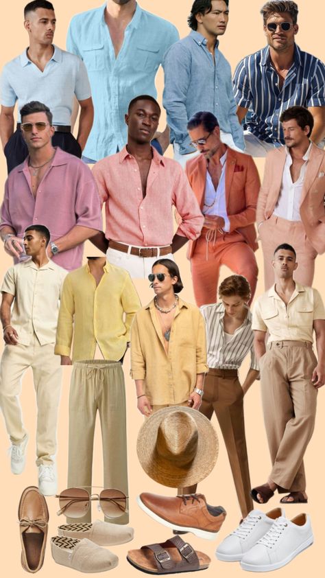 Beach dressy casual men Beach Wedding Outfit Men, Beach Wedding Guest Men, Dressy Casual Men, Wedding Guest Men Outfit, Wedding Guest Men, Beach Wedding Outfit, Garden Party Outfit, Beach Wedding Guest, Men's Wedding Outfit