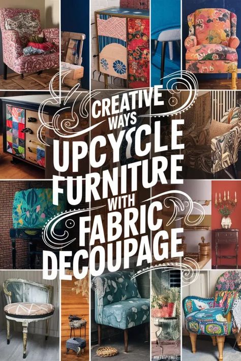 7 Creative Ways to Upcycle Furniture with Fabric Decoupage 2 Decoupage On Leather Chair, How To Decopauge With Fabric, Decoupage Furniture With Fabric, Fabric Decoupage Furniture, Chair Flip Ideas, Decoupage Ideas For Beginners, Upcycle Techniques, Decoupage Table Top Ideas, Modge Podge Furniture