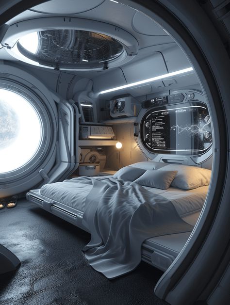 Sci Fi Bedroom, Sci Fi Rooms, Sci Fi House, Scifi Room, Space Station Interior, Futuristic Room, Futuristic Bedroom, Scifi Interior, Cyberpunk 2020