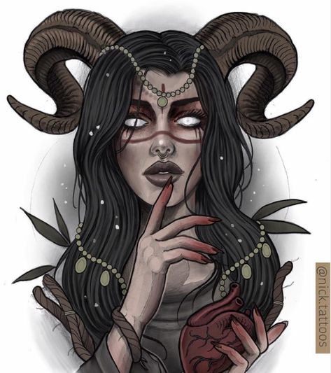 Nick Tattoos, Succubus Tattoo, Detailed Tattoos, Capricorn Art, Girl Face Tattoo, Ancient Tattoo, Tattoo Filler, Capricorn Tattoo, Demon Tattoo