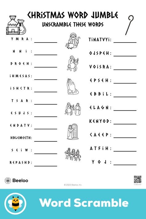 Advanced nativity-themed word scramble for kids ages 10 and up Word Scramble For Kids, Word Jumble, Nativity Activity, Christmas Religious, Crafts And Activities For Kids, Nativity Christmas, Oh Holy Night, Word Scramble, Fun Printables