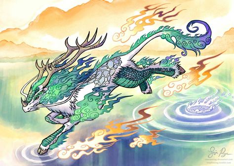 Graceful Kirin Kirin Character Design, Kirin Yokai, Kirin Mythology, Chinese Kirin, Kirin Art, Qilin Kirin, Japanese Mythical Creatures, Fantasy Beasts, Mythical Beast