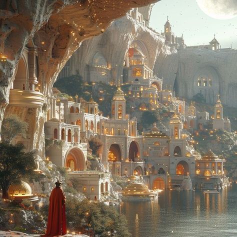 Gold City, Golden City, Fantasy Island, Fantasy Castle, Fantasy City, Fantasy Setting, Fantasy Places, D&d Dungeons And Dragons, Fantasy Novel