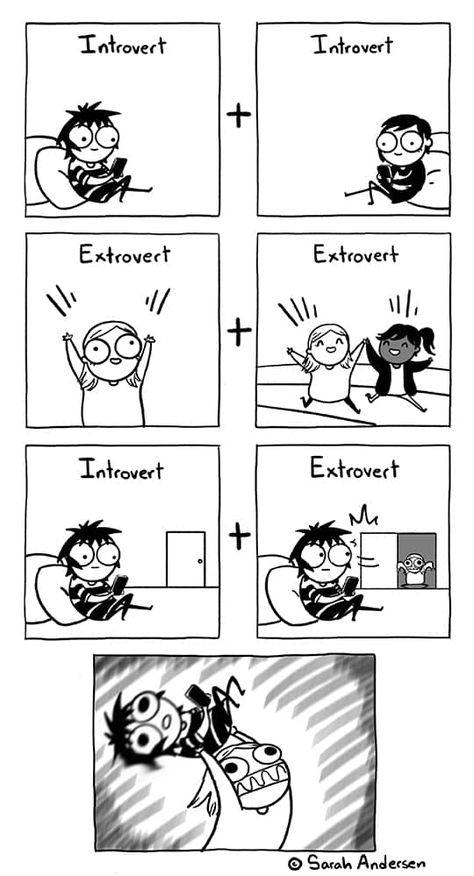 Sarah's Scribbles, Sarah Andersen, 4 Panel Life, Extroverted Introvert, Online Comics, Funny Comic Strips, Web Comics, Anime Meme, Cute Comics