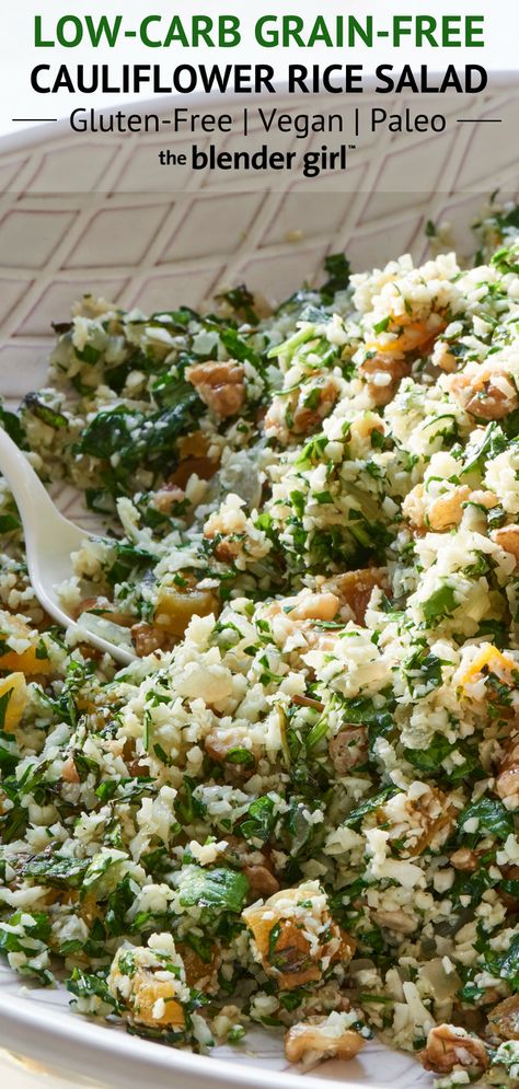 Quinoa And Cauliflower Rice, Riced Cauliflower Salad, Cauliflower Rice Salad Recipes, Salad Entree, Eating Mediterranean, Cauliflower Rice Salad, Girls Luncheon, Vegetarian Recepies, Rice Salad Recipes