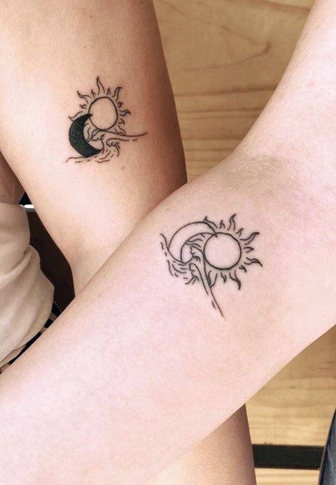 Sun Moon Sea Tattoo, Moon And Sea Tattoo, Gratitude Tattoo, Tattoo Nightmares, Luna Tattoo, Brighton Tattoo, Maching Tattoos, Summer Nails Art, Behind Ear Tattoos