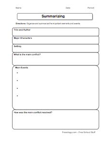 Summarizing Graphic Organizer Summary Graphic Organizer, Free School Printables, Free Graphic Organizers, Plot Elements, Kindergarten Language Arts, Comprehension Skills, School Printables, Rough Draft, 3rd Grade Reading