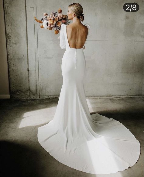 Simple Feminine Wedding Dress, Long Sleeve Wedding Dress Low Back, Elegant Wedding Dress Mermaid Open Backs, Simple Long Sleeve Wedding Dress Classy, Long Sleeve Backless Wedding Dress, Simple Wedding Dresses With Sleeves, Fashion Forward Wedding, Long Sleeve Wedding Dress Backless, Long Sleeve Wedding Dress Simple