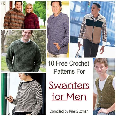 Roundup: 9 Free Crochet Patterns for Sweaters for Men Crochet Patterns For Sweaters, Crochet Sweater For Men, Crochet Patterns For Men, Crochet Sweater Free, Crochet Men, Men Crochet, Crochet Sweater Pattern Free, Sweaters For Men, Trendy Crochet