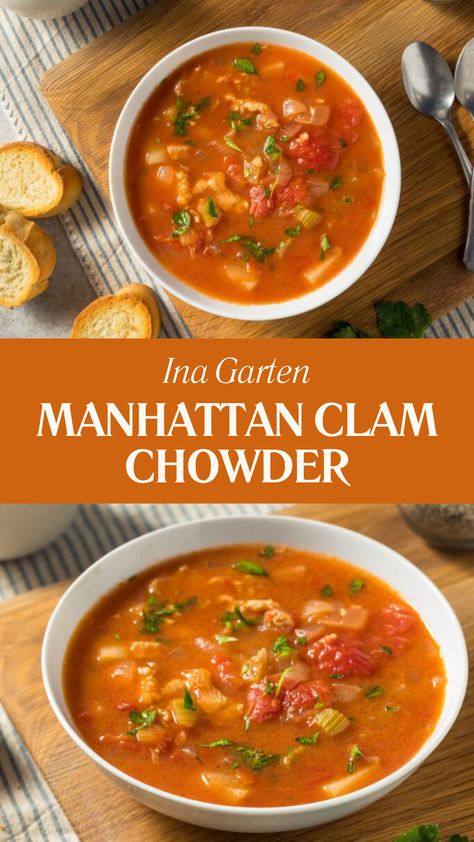 Ina Garten Manhattan Clam Chowder Easy Manhattan Clam Chowder Recipe, Salmon And Clam Chowder, Clam Chowder Manhattan Recipe, Recipes Using Clam Juice, Manhattan Fish Chowder Recipe, Clam Chowder Recipe Manhattan, Manhattan Clam Chowder Recipe Best, Red Clam Chowder Recipe, Clam Soup Recipes