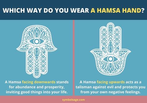 You can wear the Hamsa symbol facing up or down, but the direction changes the  meaning. Hamsa Meaning, Hamsa Hand Tattoo, Hamsa Art, Hamsa Symbol, Hamsa Tattoo, Hand Meaning, Hand Symbols, Symbols And Meanings, Spiritual Symbols