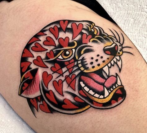 Celeb Tattoos, Panther Tattoos, Traditional Heart Tattoos, Boys With Tattoos, Traditional Tattoo Inspiration, Panther Tattoo, 4 Tattoo, Red Ink Tattoos, American Tattoos