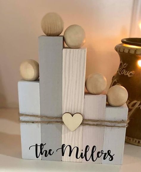 Pin by Shirley Cullipher on DIY ❤️ | Diy dollar store crafts, Wooden crafts, Wood crafts Diy Scrap Wood Gift Ideas, Wood Frame Diy Crafts, Dovetail Projects Woodworking, Scrap Wood Cricut Projects, Jenga Block Family Craft, Star Inlay Wood, Crafts Made Out Of Wood, Jenga Block People Diy, 2 By 4 Projects Wood Crafts