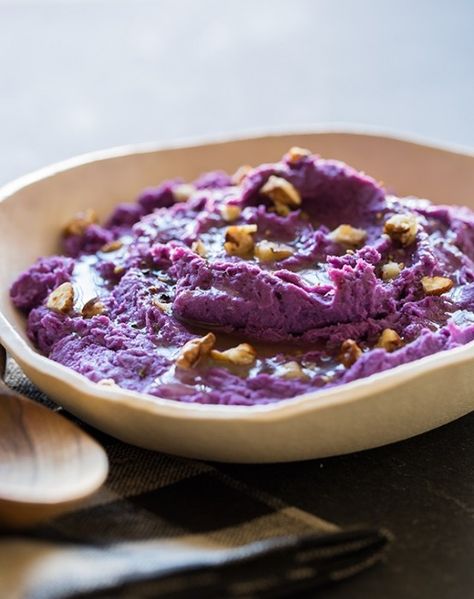 25 Thanksgiving Décor Ideas In Dramatic Purple | DigsDigs #Anthropologie #PinToWin Purple Sweet Potato Recipes, Sweet Potato Side Dish Recipes, Purple Mashed Potatoes, Purple Potato Recipes, Sweet Potato Recipes Mashed, Sweet Potato Side Dish, Sweet Potato Sides, Sweet Potato Recipes Healthy, Purple Sweet Potato