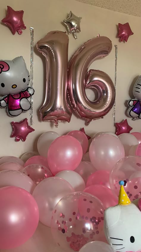 Hello Kitty Theme Sweet 16, Sanrio Birthday Party Aesthetic, Sweet 16 Party Ideas Hello Kitty, Hello Kitty Birthday Party Aesthetic, Hellokitty Birthday Party, My Melody Quinceanera, Birthday Decorations Hello Kitty, Pink Hello Kitty Birthday Party, Hello Kitty Sweet 16 Decor