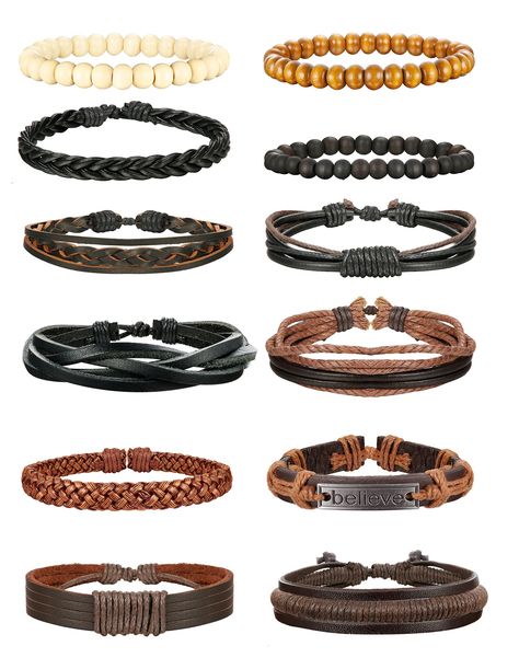 12Pcs Braided Bracelet for Men Beaded Bracelets Wrap Leather Wooden Bracelets Adjustable (As an Amazon Associate I earn from qualifying purchases) Wooden Beads Bracelet, Wooden Bracelets, Leather Bracelet For Men, Bracelets Adjustable, Wooden Bracelet, Braided Leather Bracelet, Braided Bracelet, Leather Bracelets, Mens Beaded Bracelets