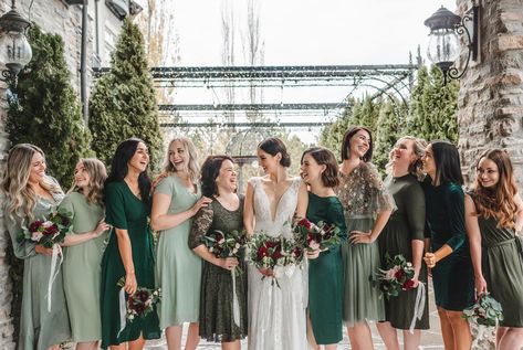 McKenzie Deakins Photo Lizy Bowden floral Bridesmade Dress, Bridesmaid Palette, Wedding Aesthetics, Green Wedding Dresses, Wedding Party Outfits, Bridesmaid Colors, Mismatched Bridesmaids, Mismatched Bridesmaid Dresses, Gettin Hitched