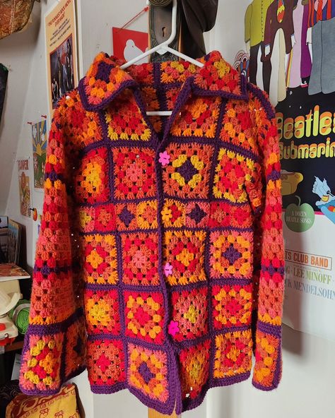 An Eric Clapton sweater just dropped in my shop! 👀🎸⬇️ I'm parting with this ✨️one of a kind✨️ replica of the sweater worn by Eric Clapton in the 1968 film Rock and Roll Circus! ✌️🎪🎸 If you want an authentic looking 60's crochet sweater, or have been scouring the internet looking for a version of Eric Clapton's sweater from the Rolling Stones film, you found it! It was made using my pattern for the "Eric Clapton Sweater - aka The Birgitta Cardigan", this sweater is a women's SMALL, and is 10... Rock And Roll Circus, Crochet Jacket, Eric Clapton, Crochet Sweater, Hobby Lobby, Crochet Ideas, Rolling Stones, Lobby, Rock And Roll